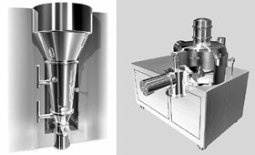 流動層装置（左）と攪拌造粒装置