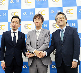 右からヒロツバイオ代表取締役・広津崇亮氏、エイベックス&ヒロツバイオエンパワー代表・保屋松靖人氏(エイベックス)、エイベックスグループ執行役員・加藤信介氏