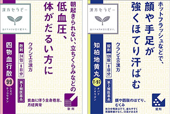 四物血行散（左）と、JPS知柏地黄丸料エキス錠N