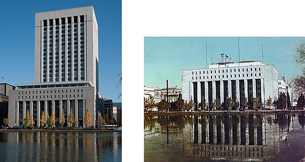 第一生命日比谷ファースト(左)と第一生命館(ウィキペディアより)