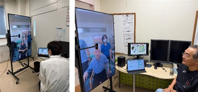 左:上五島病院と接続 右:奈良尾医療センターと接続の様子